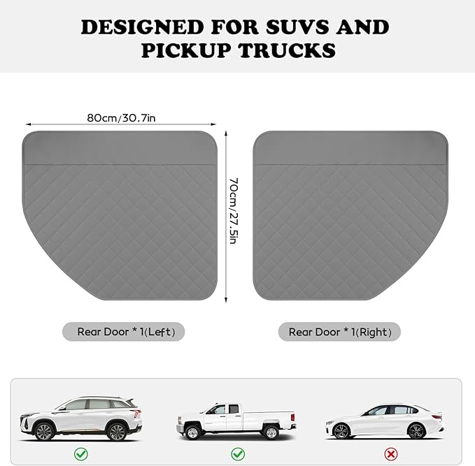 Dog Car Door Protector, 20% Larger Coverage Vehicle Door Cover,Car Door Guard Mat, Pet Door Panel Protector for SUVs Pickup Trucks, Protects Doors from Dog Scratching (Grey)