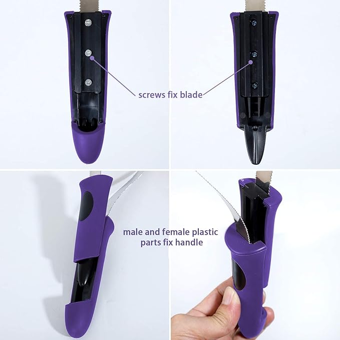 Dual-Sided Shedding Blade with Stainless Steel Blade De-Shedding Tool for All Dog Coat Types- Soft Touch Grip (Purple)