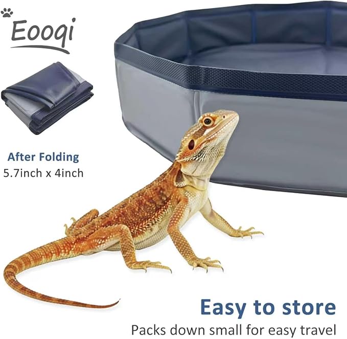 Eooqi Foldable Bearded Dragon Bathtub, Collapsible Reptile Bath Pool & Small Pet Water Tub, Portable Hard-Side Reptile Swimming Pool for Bearded Dragons, Hedgehogs and Hamsters (Gray, 19 x 3.5 in)