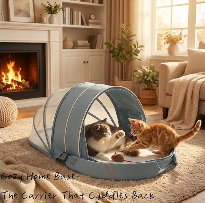 Pet Carrier Backpack for Cats and Small Dogs-Expandable Pet Tent Breathable Visible Pet Bag for Kitty and Puppy Foldable Pet Nest Bed Perfect for Travel Walks Shopping Vet Visits Home Use-Blue