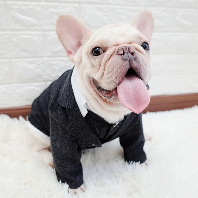 Dog Clothes Pet Plaid Suit Dog Tuxedo Costumes, Formal Gentleman Apparel Vest, Wedding Party Birthday Wear French Bulldog Pug Teddy Terrier Pup(Black Coat, L)