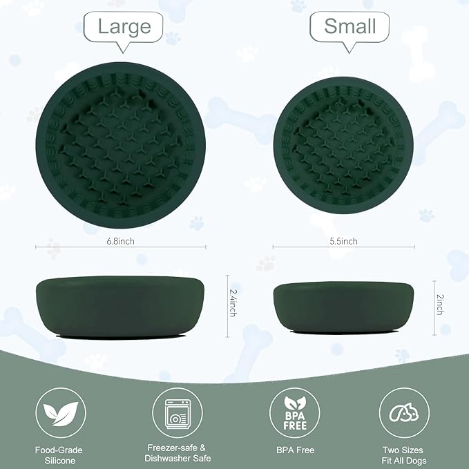 Dog Lick Bowl, Anxiety Relief Slow Feeder Lick Mat for Dogs, Non-Slip Freeze Licking Bowls Enrichment Puzzle Pet Feeding Treat Dispenser for Distraction, Silicone Lick Pads for All Dogs(Green, Small)