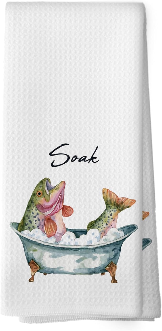 Funny Fish Hand Towels, Fish Gifts for Women Men Hand Towel for Bathroom Decor, Funny Soak Coastal Beach Sea Animal Decorative Towels for Washroom Restroom 16x24 Inch