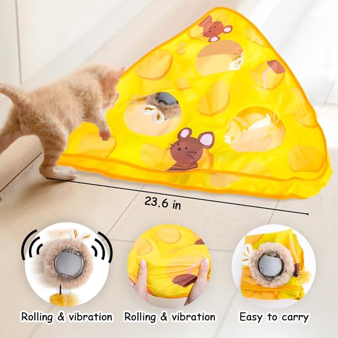 AWOOF Interactive Cat Toys for Indoor Cats,Automatic Motion Activated Moving Ball Hide and Seek Game,Cat Hunting Toy Exercise Kicker for Indoor Kitten