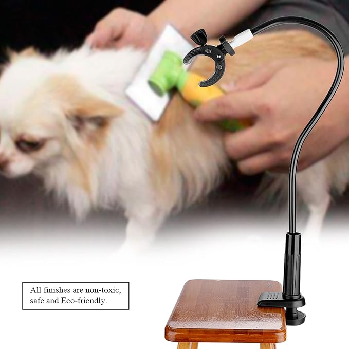 Pssopp Hair Dryer Holder, 360 Degrees Rotatable Hands Hair Dryer Stand Aluminum Alloy Pet Dog Cat Grooming Table Hair Dryer Clip Holder with Clamp Mount