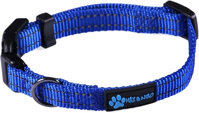 Max and Neo™ NEO Nylon Buckle Reflective Dog Collar - We Donate a Collar to a Dog Rescue for Every Collar Sold (X-Small, Blue)