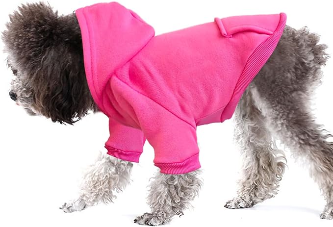 Jecikelon Soft Dog Hoodies for Small Dogs, Fleece Puppy Sweatshirt with Pockets, Warm Winter Cold Weather Coats for Pet Cat, Cute Clothes Puppy Costume (Rose red, Small)