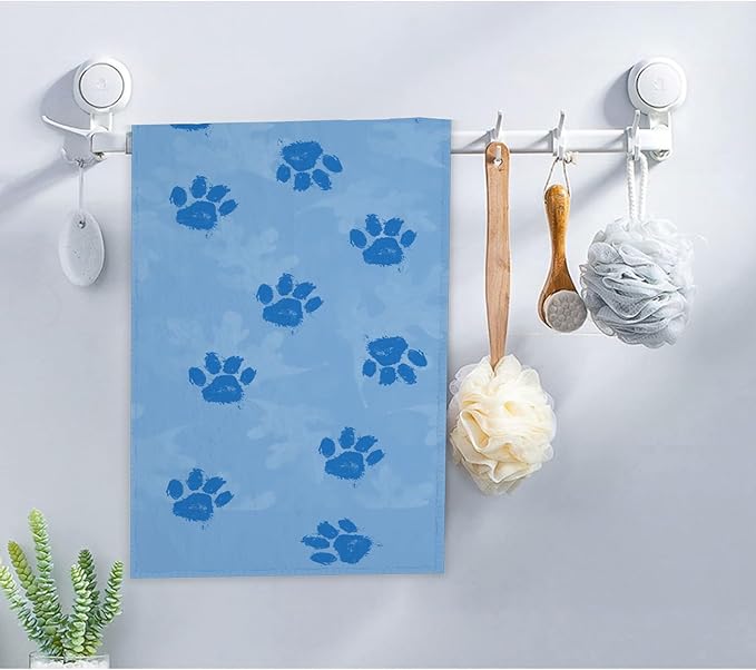 2 PCS Cat Dog Paw Hand Towels Lovely Animals Paw Prints Blue Soft Microfiber Hand Towel for Bathroom Kitchen Yoga Gym Decorative Towels 13.8"X29.1"