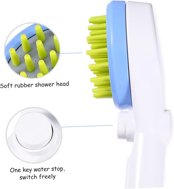Yardwe Abs Dog Shower Sprayer with Hose Powerful Full Coverage Puppy Shower Sprinkler and Pet Massage Brush for Efficient Bathing and Grooming Water Saving Handheld Pet Bath Tool