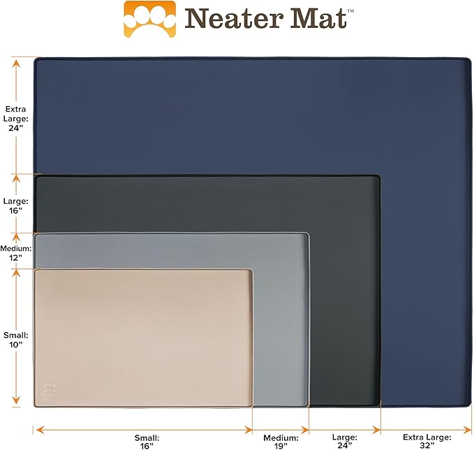 Neater Pet Brands Neater Mat Pet Mats for Food and Water, Cat & Dog Bowl Mat Waterproof Silicone, Feeding Tray, Dog Food Mats for Floors, Placemat w/Raised Edge for Under Bowls, 32" x 24", Light Gray