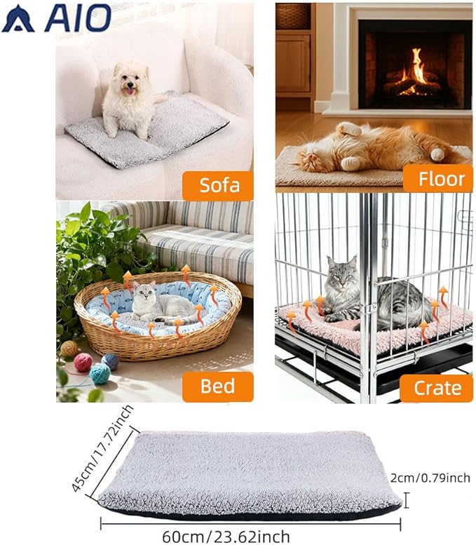 AIO Heated Cat Bed Self Warming Pet Bed Heating Mat Advanced Extra Warm Thermal Pet Pad for Outdoor Pets with Removable Cover Washable Non Electric Self Warming Cat Bed Gray 17.7 * 23.6Inch