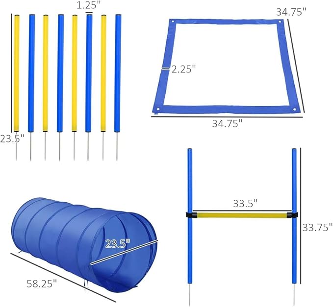 Backyard Dog Agility Training Kit Obstacle Course Equipment Jumps Tunnel