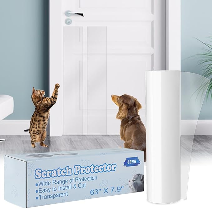 KEBE Door Scratch Protector, Protect Your Furniture Wall with Clear Premium Heavy Duty Door Cover Scratch Shield Guard for Dog Cat Scratching,63 in X 7.9 in