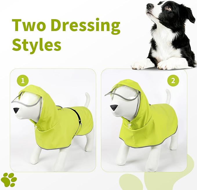 Dog Raincoat, Waterproof Windproof Dog Rain Jacket with Hood, Rain Coat with Leash Hole, Adjustable Raincoat Poncho for Small Medium Large Dogs Outdoor (Neon Yellow, M)