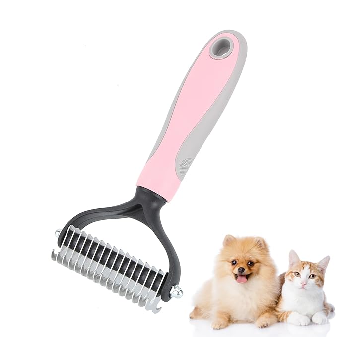 Dog Grooming Rakes, Deshedding Dog Brush, Undercoat Rake For Dogs, Fur Hair Knot Cutter Rake Brush For Shedding Grooming Tool for Detangling and Dematting (S-pink)
