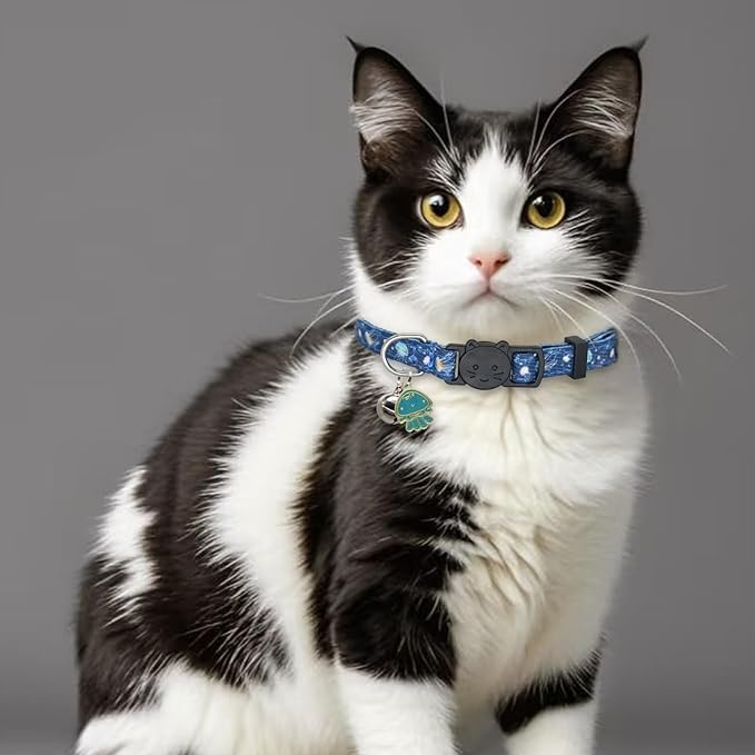 Cat Collar Breakaway, 2 Pack Cotton Kitten Collars with Bells and Removable Charms, Cute Ocean Shaped for Indoor Boy, Girl and Adult Cats