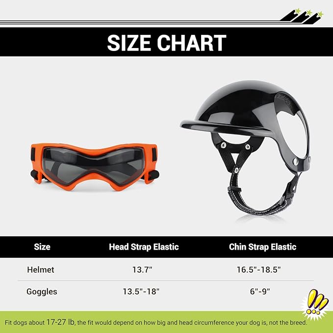 Dog Goggles for Small Dogs with Helmet, 2PCS Doggy Sunglasses and Pet Motorcycle Helmet Set for Small Medium Breed Outdoor Driving Walking, Orange