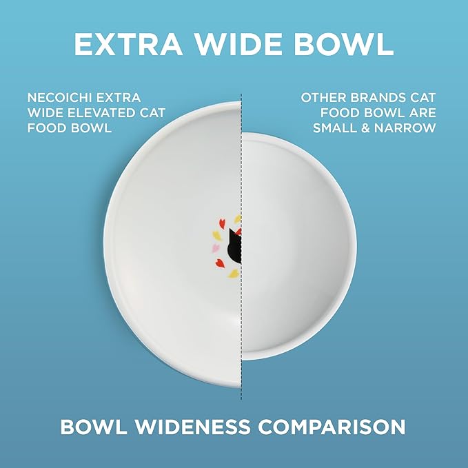 Necoichi Elevated Cat Food Bowl, Ceramic (Porcelain), Whisker-Friendly, Dishwasher & Microwave Safe, Non-Slip Silicone Base, Anti-Vomiting & Neck Fatigue (Sakura Floral, Extra Wide, 2-Cups Capacity)
