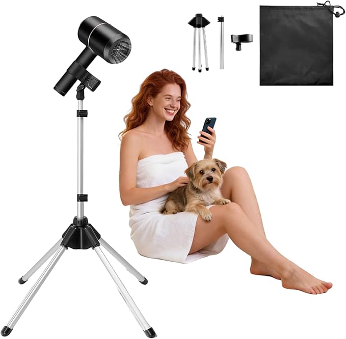 Funvalley Surperfect Adjustable Hair Dryer Holder, 29-59 Inch Hands-Free Stand with Tripod & Universal Clip, 360-Degree Rotating for Bathroom, Vanity, Makeup Room,Gift For Christmas