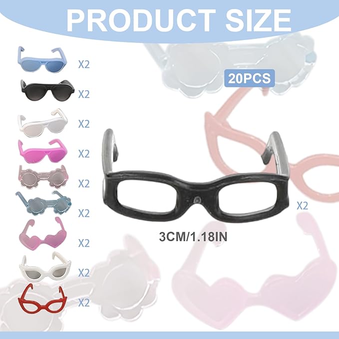 20 Pairs Doll Glasses Plastic Doll Sunglasses with 10 Styles Classic Retro Tiny Sunglasses Eyewear Mini Sunglasses for Crafts Dolls Pets Costume Cosplay Photo Props.