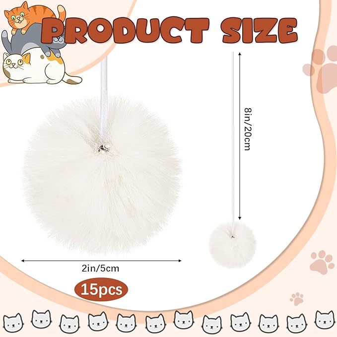 Simgoing 15 Pack Cat Tree Ball Replacement Parts Hanging Interactive Cats Toy with Bell Elastic Rope Pom Pom Kitten Scratching Post Tree Tower Parts Ball Fit Most Cat Towers Indoor Kitten(Beige)