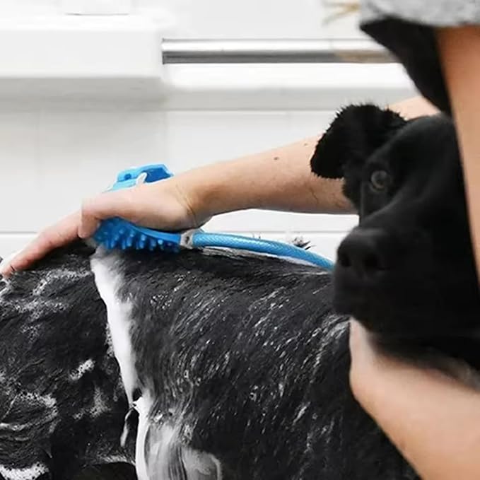 Pet Shower Brush Sprayer Dog Bath Sprayer Cat Grooming Tool – Adjustable Wrist Strap, Multi-Spray Modes, Flexible Hose – Faucet Attachment for Pet Bathing, Massage Bristles for Anxiety Relief