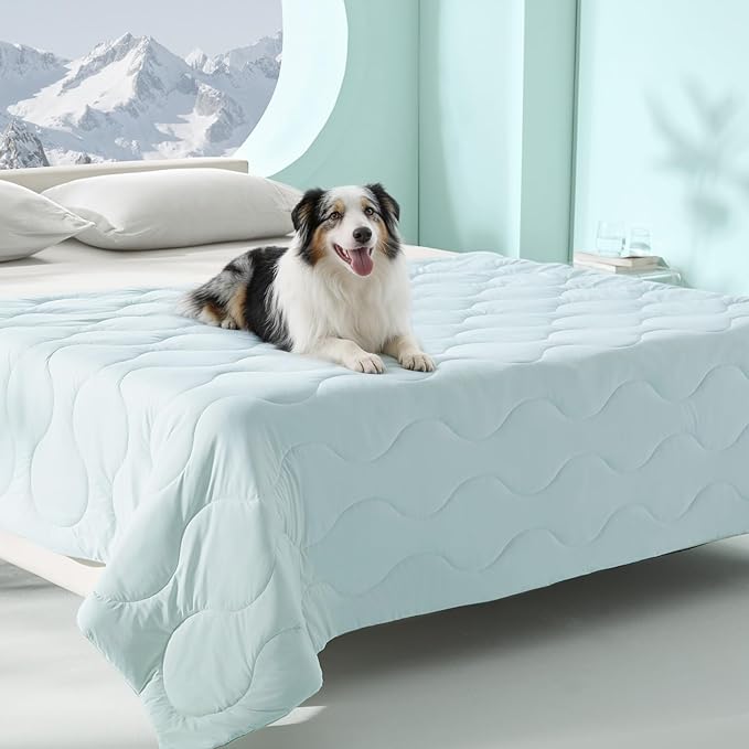 MIXJOY Dog Cooling Blanket for Bed Breathable with Dual-Sided with Q-MAX>0.5, Lightweight Pet Cooling Throw Blanket Summer for Couch & Sleeping Bed, Washable Soft Dog Cat Cold Mat, Aqua Blue, 60x80