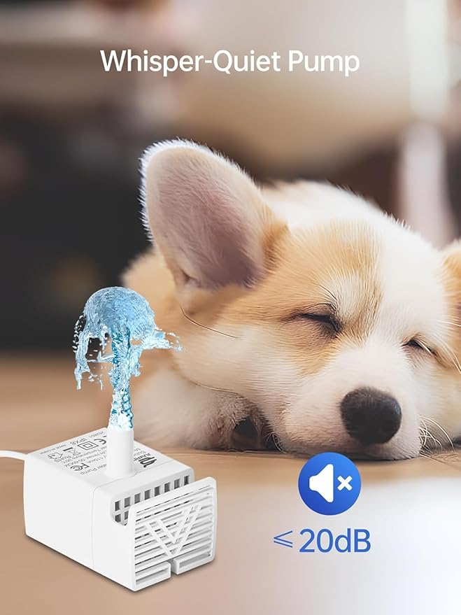 JY-830 Cat Water Fountain Pump with Auto Waterless Power-Off, Ultra Quiet Pet Submersible Water Pump, USB Pump Compatible with 2.2L/3.2L/4L/7L Stainless Steel Cat Dog Water Fountains
