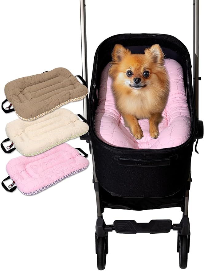 Easy Wash Dog Stroller Mat, Durable Orthopedic Cushion for Dogs & Cats, Ergonomic Pad for Pet Cart, Ideal Pet Stroller Accessories & Pads for Comfortable Rides (Pink Raspberry, S)