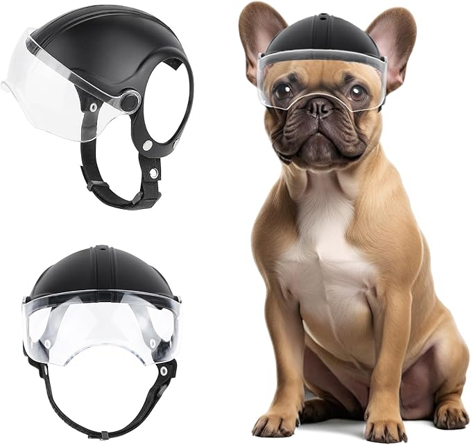 Small Dog Helmet, Pet Motorcycle Helmet with Ear Holes, Adjustable Pet Safety Hat with Flip-Up Clear Visor, Small-Medium Puppy Heads Protection, Non-Spiked