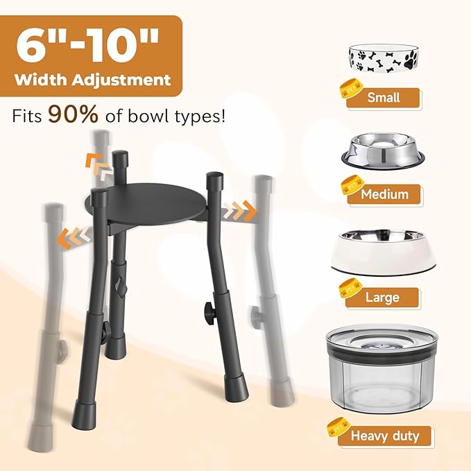 Oppro Extra-Stable Elevated Dog Bowl Stand for Large Medium Breeds, Adjustable Size 4 Heights Width 6-10in, Anti-Tip Metal Raised Food Feeder Water Dish Holder, Non-Slip Tall Single Lifted Riser
