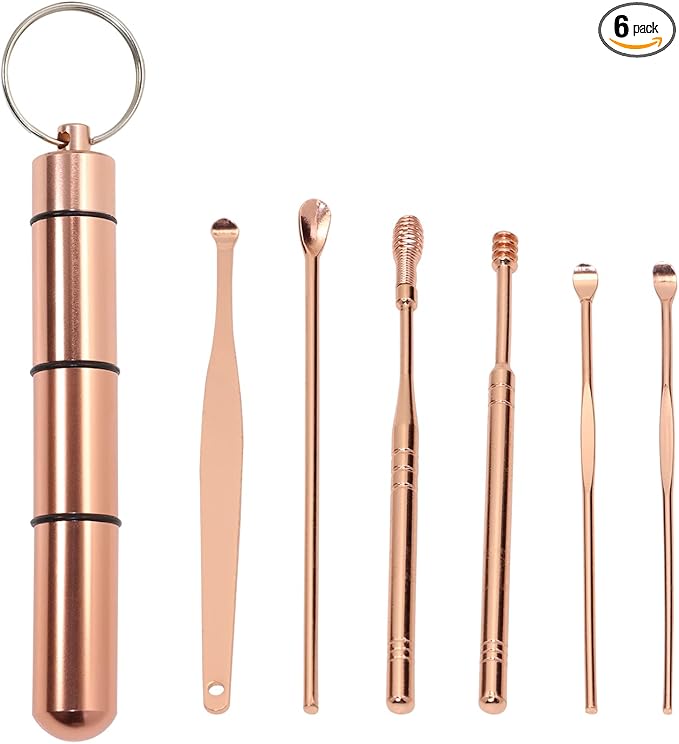 ONLYKXY 6pcs Ear Wax Removal Cleaning Tool Kit,Stainless Steel Ear-Pick Cleaner Portable Ear Spoon Set SpoonCurette Ear Picks Digger Spiral Spring Ear Spoon Set