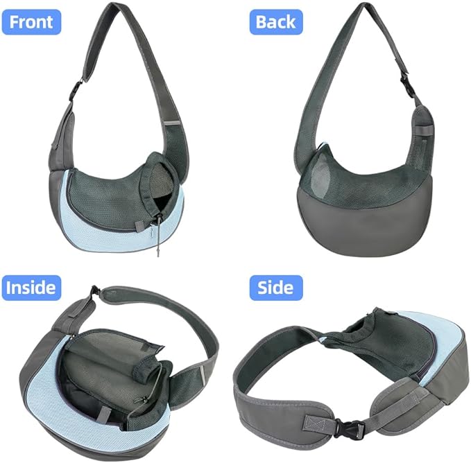 Dog Sling Carrier, Mesh Breathable Puppy Sling with Soft Adjustable Widen Padded Strap, Hand-Free Dog Purse Carriers for Small Dogs Cats, Pet Carrier Backpack for Travel Outdoor, Blue