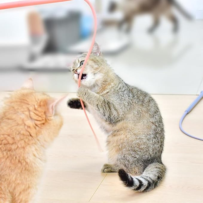 Interactive Cat Wand Toys Silicone Mice Tail Simulated Mouse Hunting Cat Toy Snake Cat Teaser Wand Stick for Indoor Cats Kitty Kitten Stress Relief Chasing Exercise with Additional Mouse Tails