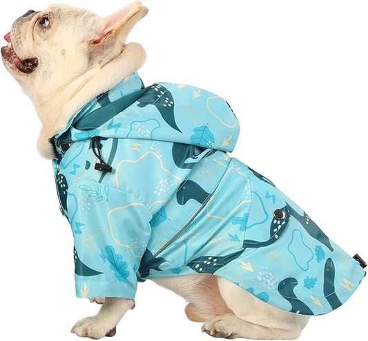 HDE Dog Raincoat Poncho Double Layer Zip Rain Jacket with Removable Hood, Leash Hole for Small to 3XL Dogs and Puppies Dinosaurs - S