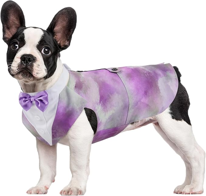 Kuoser Dog Tuxedo Dog Suit and Bandana Set, Dogs Tuxedo Wedding Party Suit, Dog Prince Wedding Bow Tie Shirt Formal Dog Wedding Attire for Large and Medium Dogs Golden Retriever Samo Bulldogs