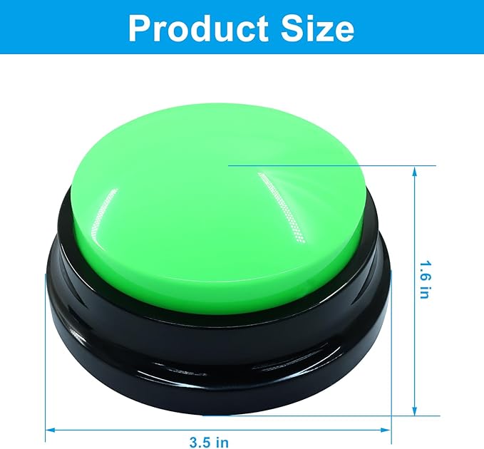 Voice Recording Button, Buttons for Communication Pet Training Buzzer, Fun Interactive Toy for Dogs, Cats, Perfect for Home, Office, or Outdoor Use (2 Packs, Blue and Green)