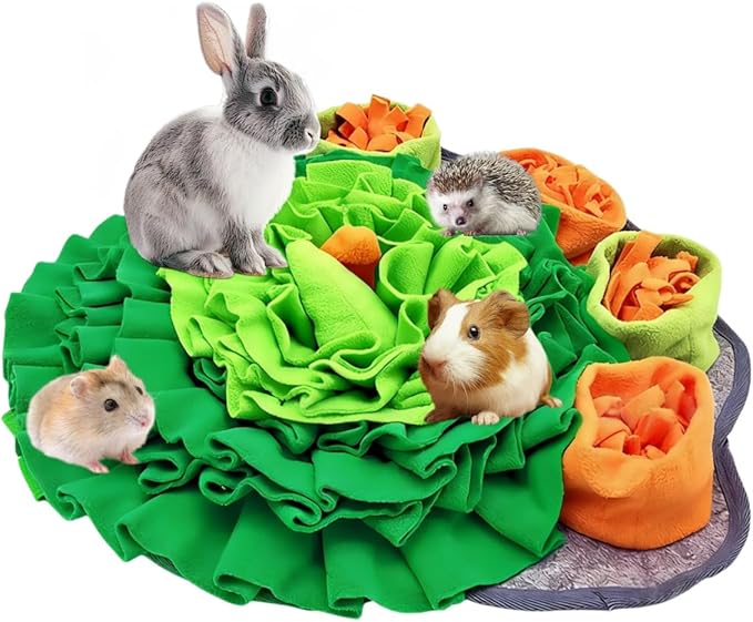 Rabbit Foraging Mat Snuffle Toy for Bunnies – Interactive Enrichment Puzzle Mat for Small Pets – Guinea Pig, Hamster, Chinchilla, Puppy – Indoor Pet Supplies for Chew, Feeding – Machine Washable 17"