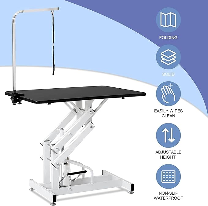 Pet Grooming Table for Large Dogs, Hydraulic Heavy Duty Dog Grooming Table with Adjustable Overhead Arm and Noose, 42.5''/Black