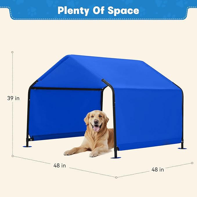 Dog Shade Shelter Outside 4'x4'x3' Tent for Large Medium Dogs, Outdoor Sun Rain Canopy Pet House for Livestock Pigs Cats with Waterproof Roof Ground Nails,Deep Blue