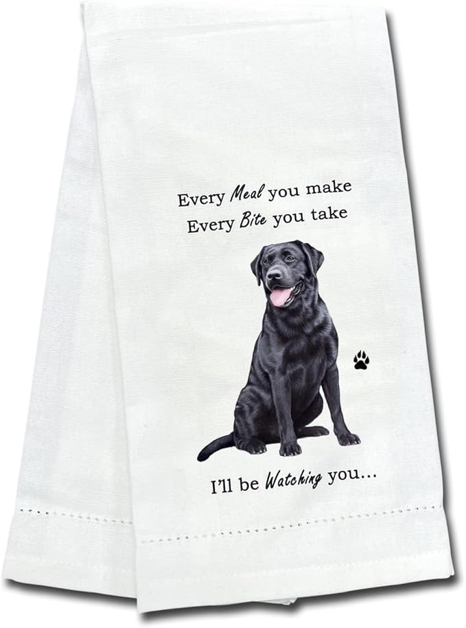 E&S Pets 711-21 Black Lab Dog Kitchen Towel, Off-white