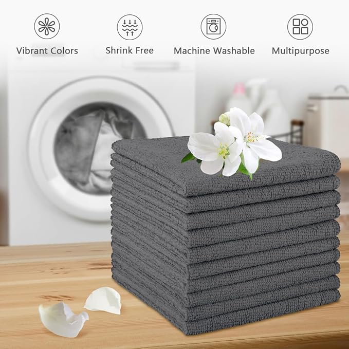 Orighty Microfiber Washcloths 20 Pack – Soft, Quick-Dry Face & Hand Towels for Travel, Gym, Spa, Hotel, 11.5"x11.5", Grey