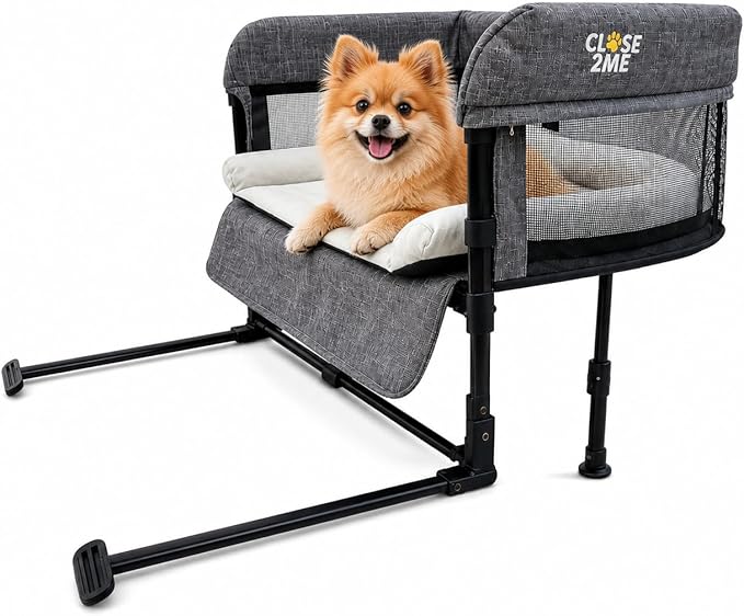 Englacha Close2Me Elevated Pet Bed - Bedside Mattress for Cats and Small Dogs - Comfortable, Cozy Design with Tool-Free Installation - Foldable for Easy Transport, Carry Bag Included