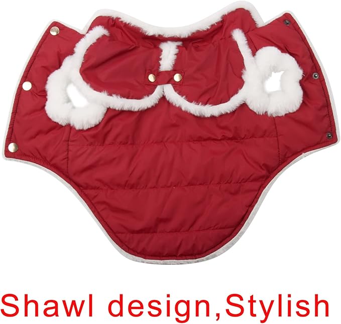 JoyDaog Shawl Design Fleece Lined Warm Dog Jacket for Winter Cold Weather,Soft Windproof Large Dog Coat,Red XXL