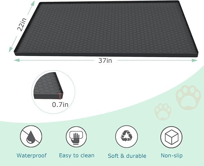 Cat Litter Mat for Litter Box, Silicone Large Cat Litter Trapping Mat - 37x22 in, Waterproof & Non-Slip, Durable & Easy Clean, Black