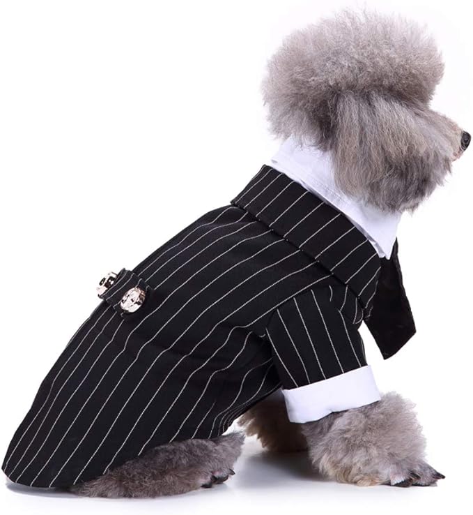 GabeFish Pets Wedding Jackets Suit for Dogs with Bow Tie Puppy Cat Formal Clothes Shirt Tuxedo (Striped, XL (Chest 18.8in/48cm)
