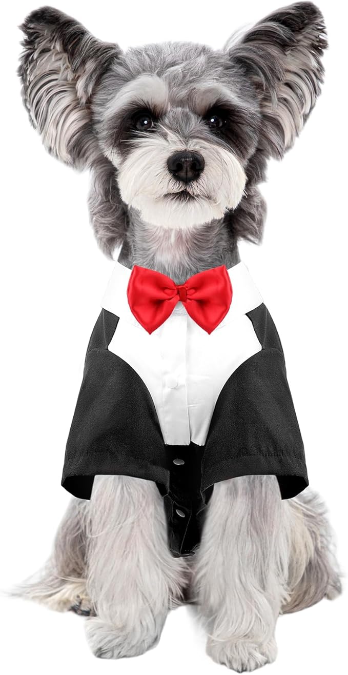 Kuoser Dog Tuxedo and Bandana Set, Dog Wedding Suit with Bow Tie, Formal Pet Tux Party Birthday Costume Shirt for Small Medium Large Dogs, Puppy Prince Attire Outfit for Halloween Valentines Christmas