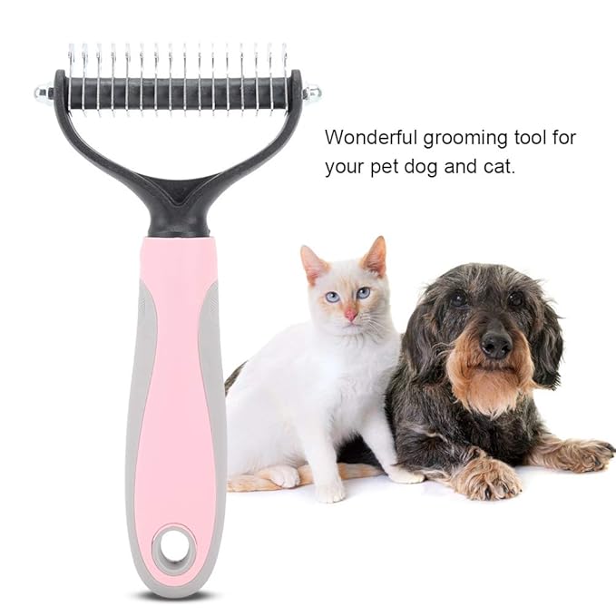 Dog Grooming Rakes, Deshedding Dog Brush, Undercoat Rake For Dogs, Fur Hair Knot Cutter Rake Brush For Shedding Grooming Tool for Detangling and Dematting (S-pink)