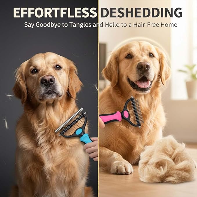 Sakerplus Pet Grooming Tool for Dogs & Cats, Professional Deshedding & Dematting Brush, Stainless Steel Undercoat Rake for Long & Short Hair Pets, Gentle Pet Hair Remover Comb (Blue,Small)