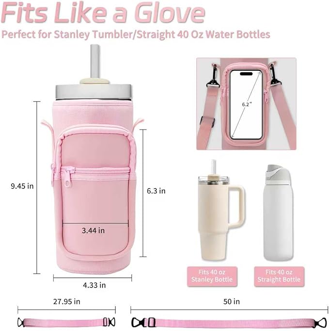 Water Bottle Holder with Strap, Insulated Crossbody Sling Bag, Carrier with Phone Pocket for Walking Hiking Camping Fishing